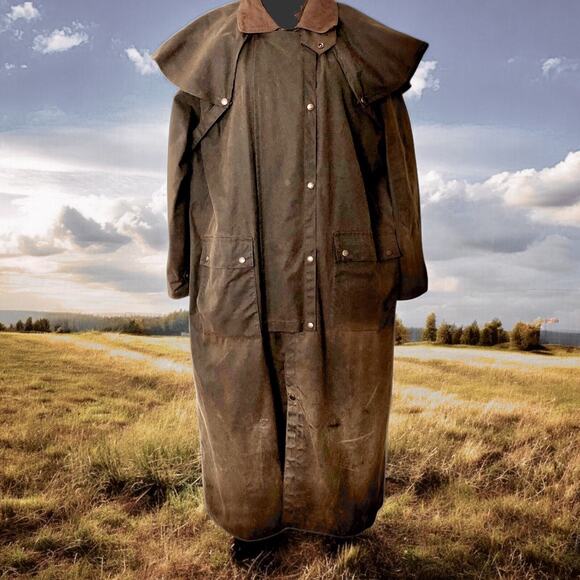 Australian Outback Collection Mens Long Drover Coat Duster Size Large Dark Brown